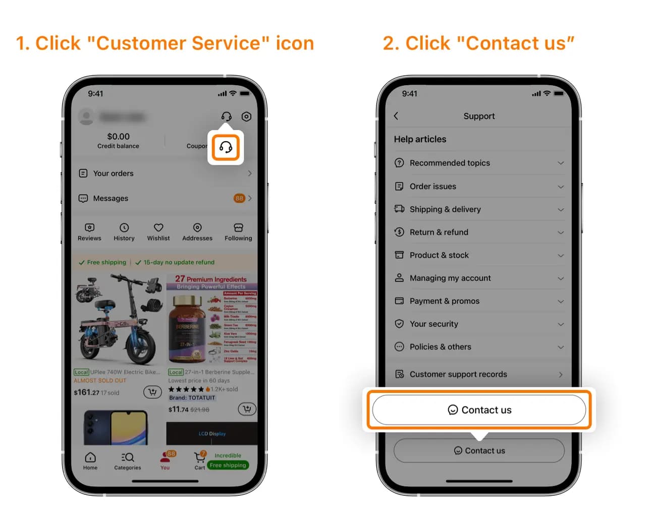 Les canaux de communication du Service client Temu